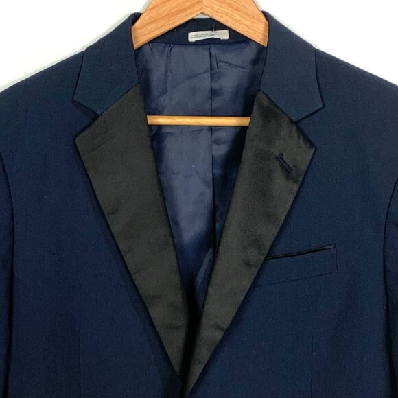 Mens Navy Blue Trim Fit Tuxedo Jacket Black Satin Shawl Lapel 40R Nordstrom Rack - Picture 3 of 13